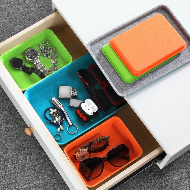 Welaxy stackable Lidded drawer organizer bins home office work desktop storage box with lid for junk makeup stationery decluttering sorting 3-pack gift idea (Orange + Green + Turquoise) - Image 5